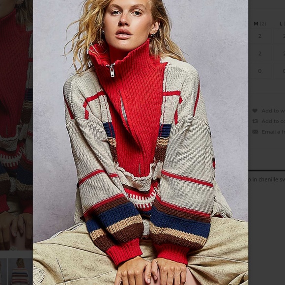 POL “ Laynee 3 “ POL Chenille Sweater with Outseam Edge and Patch Detail 42 - Picture 2 of 6